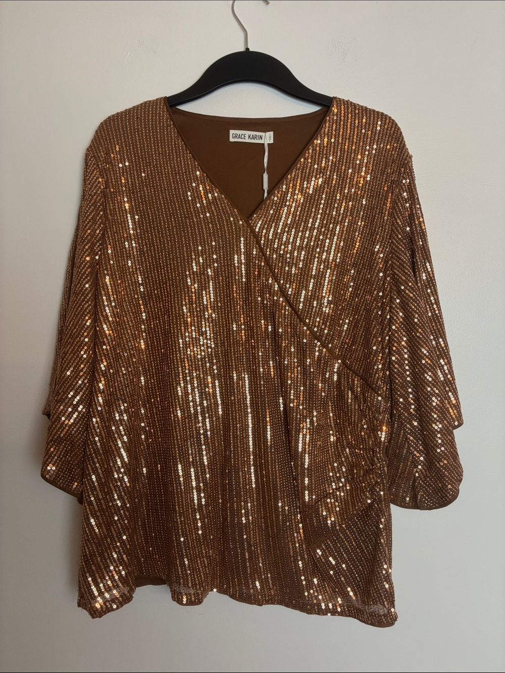 NWT Grace Karin Rose Gold Sequin Blouse Size 2XL